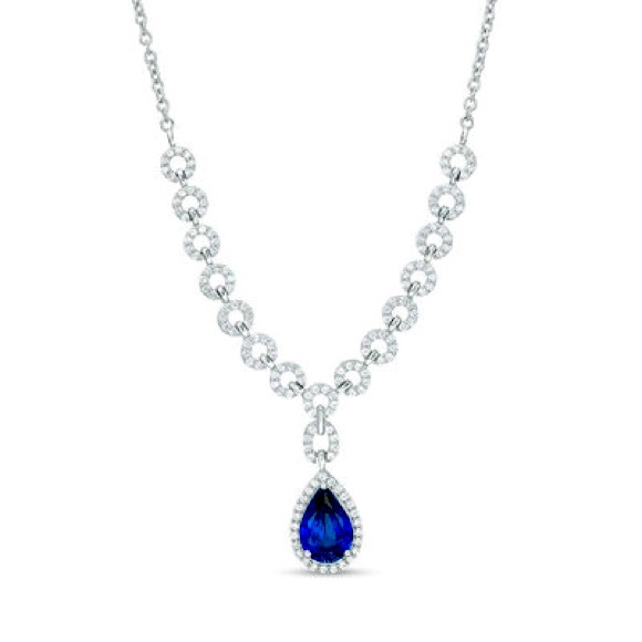 Zales Jewelry - Blue and White Sapphire Frame Chain Link necklace in sterling silver